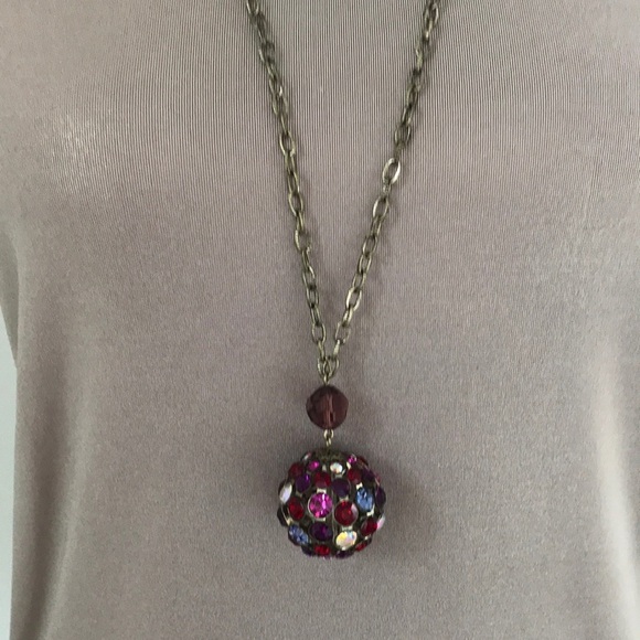 Multicolored Rhinestone Ball Necklace - Picture 1 of 3